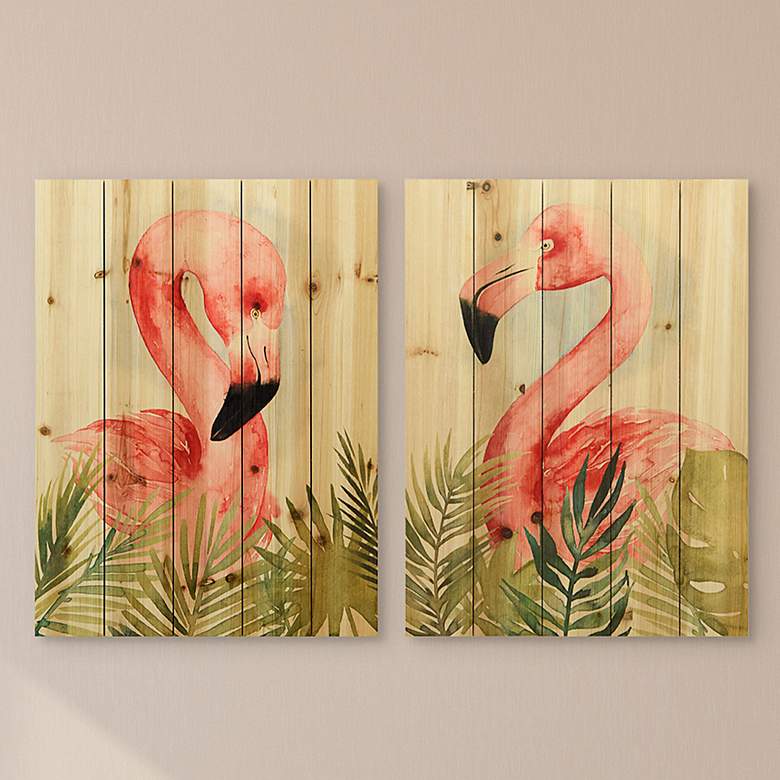 Image 1 Watercolor Flamingo Composition I and II 24"H Wall Art Set