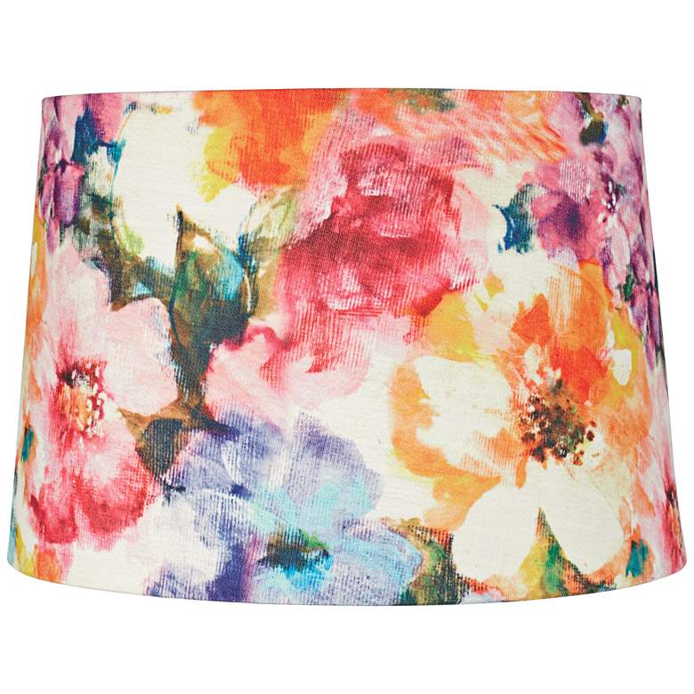 Image 1 Watercolor Flower Print Drum Lamp Shade 14x16x11 (Spider)