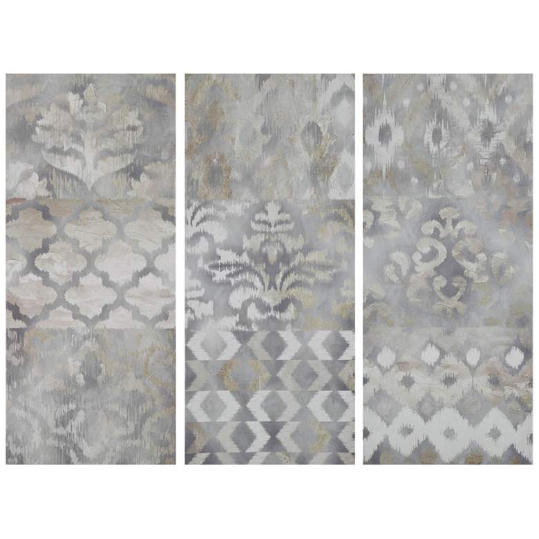 Image 2 Watercolor Ikat Taupe 35 inch High 3-Piece Gel Coat Wall Art Set