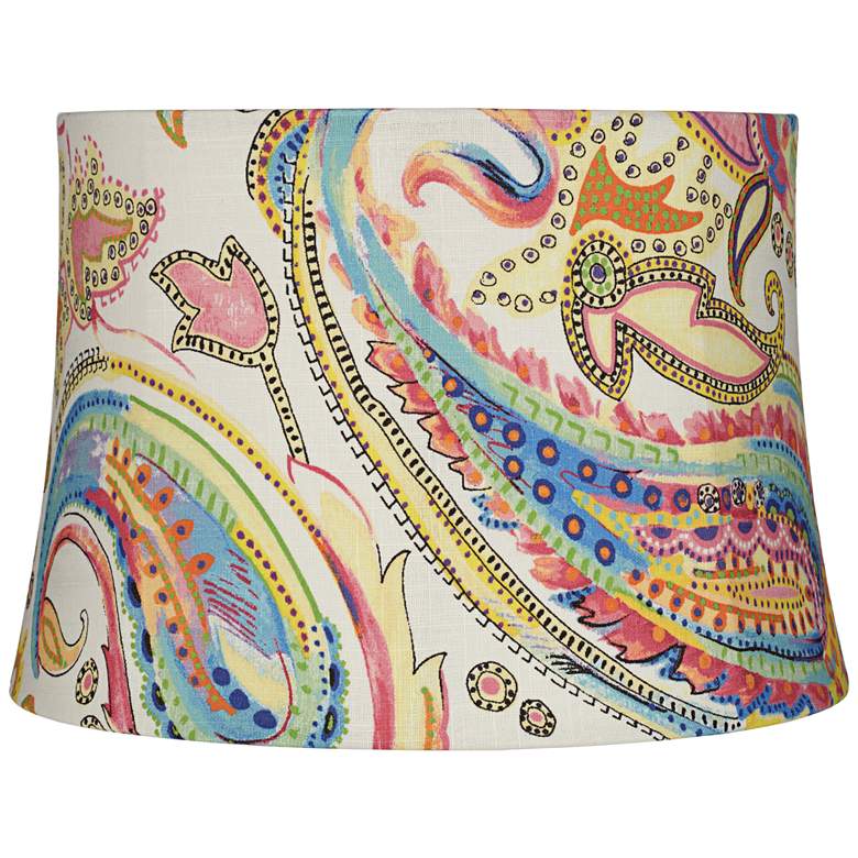 Image 1 Watercolor Paisley Fabric Drum Lamp Shade 14x16x11 (Spider)