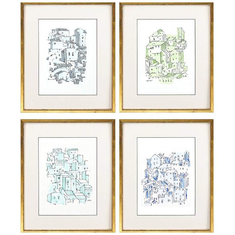 Image 1 Watercolor Rooftops 19"W x 23"H Framed Art Set of 4