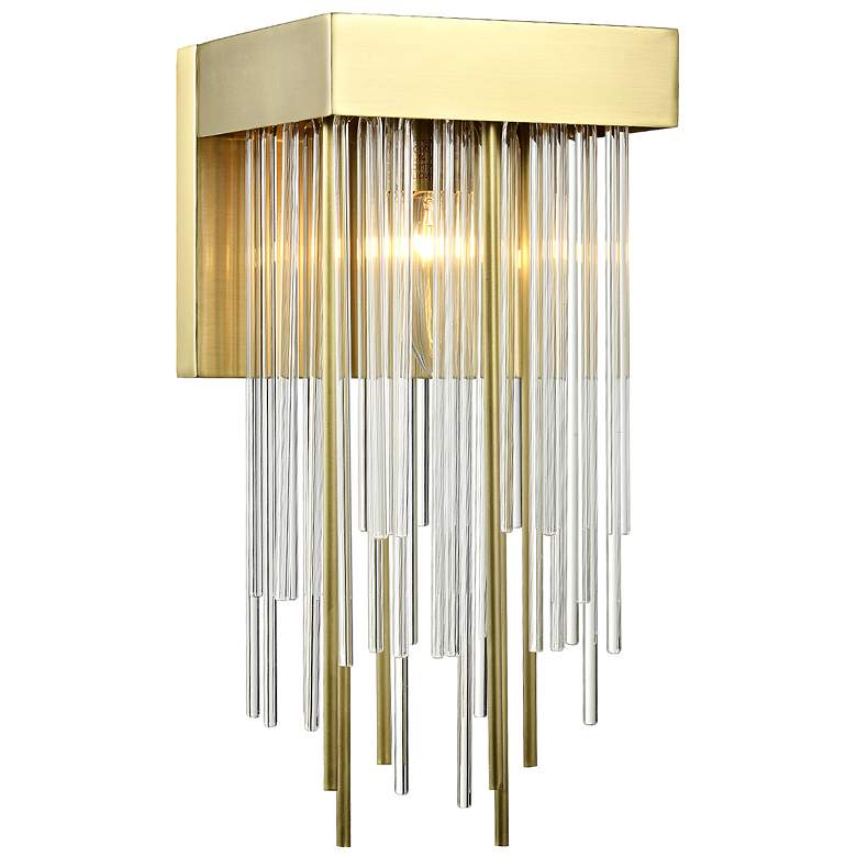 Image 1 Waterfall 13 Inch Crystal Candle Wall Sconce in Aged Brass