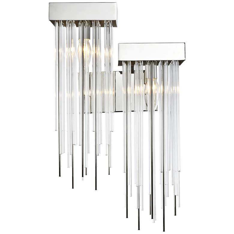 Image 1 Waterfall 2-Light Cityscape Nickel Left Hand Facing Crystal Wall Sconce