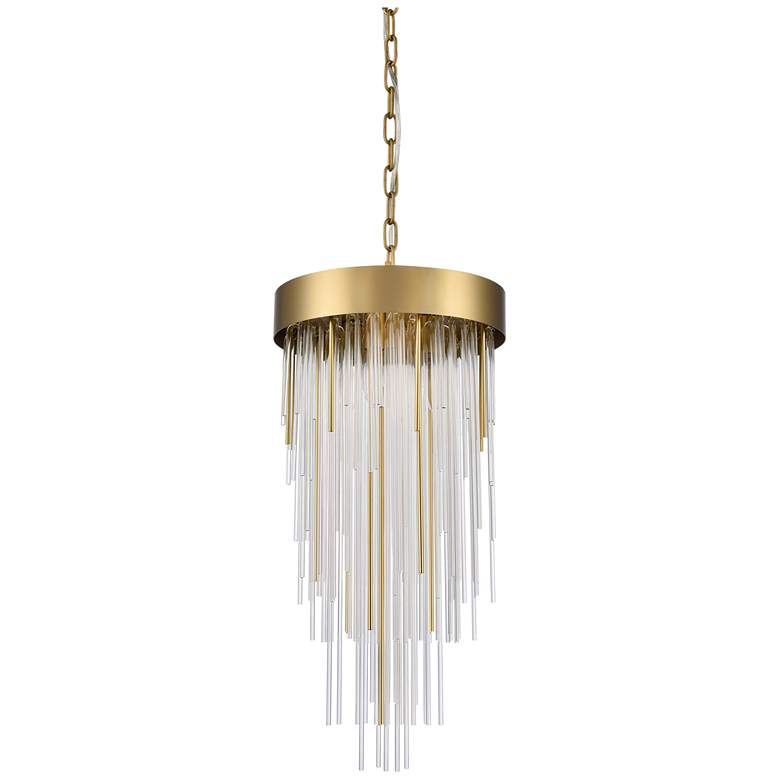 Image 1 Waterfall 4-Light 12" Round Aged Brass Convertible Flush Crystal Chand