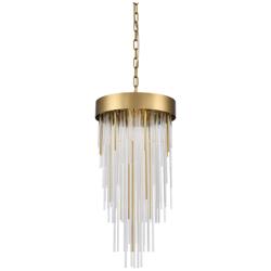 Waterfall 4-Light 12" Round Aged Brass Convertible Flush Crystal Chand