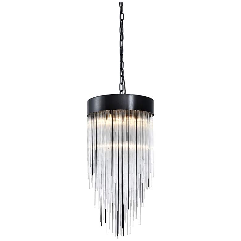 Image 1 Waterfall 4-Light 12" Round Black Convertible Flush Crystal Chandelier