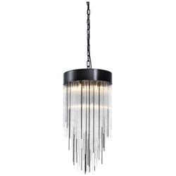 Waterfall 4-Light 12&quot; Round Black Convertible Flush Crystal Chandelier
