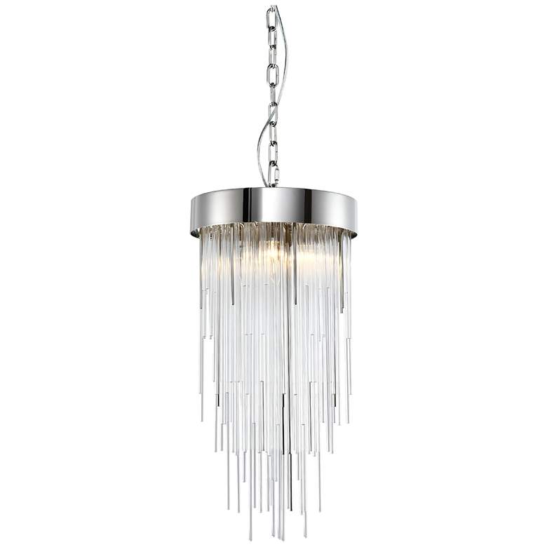 Image 1 Waterfall 4-Light 12" Round Nickel Convertible Flush Crystal Chandelie