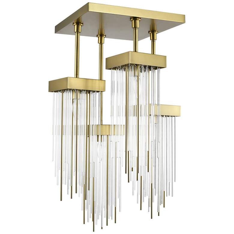 Image 1 Waterfall 4-Light Cityscape Aged Brass Crystal Semi-Flush Mount