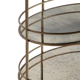 Image2 of Waterford 31 1/2" Wide Gold and Mirrored Oval 3-Shelf Rolling Bar Cart more views