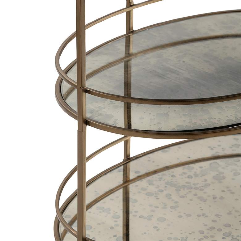 Image 2 Waterford 31 1/2" Wide Gold and Mirrored Oval 3-Shelf Rolling Bar Cart more views