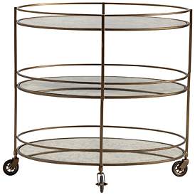 Image3 of Waterford 31 1/2" Wide Gold and Mirrored Oval 3-Shelf Rolling Bar Cart more views