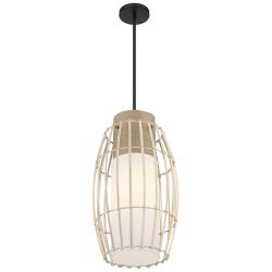 Watermill 12 1/2" Wide Coal and Wicker Cage Pendant Light