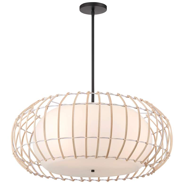 Image 2 Watermill 28" Wide Coal Pendant Light with Wicker Cage