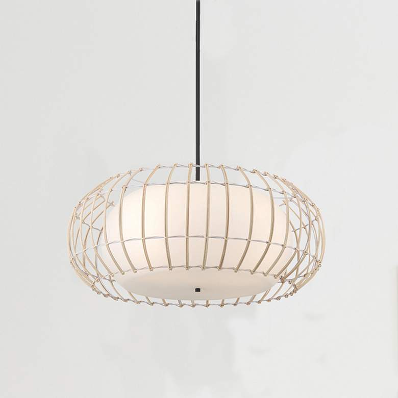 Image 1 Watermill 28" Wide Coal Pendant Light with Wicker Cage