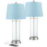 Watkin Clear Glass Blue Hardback USB LED Table Lamps Set of 2