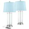 Watkin Clear Glass Blue Softback USB LED Table Lamps Set of 2