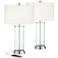 Watkin Clear Glass Column Outlet USB Table Lamps with LED Bulbs Set of 2