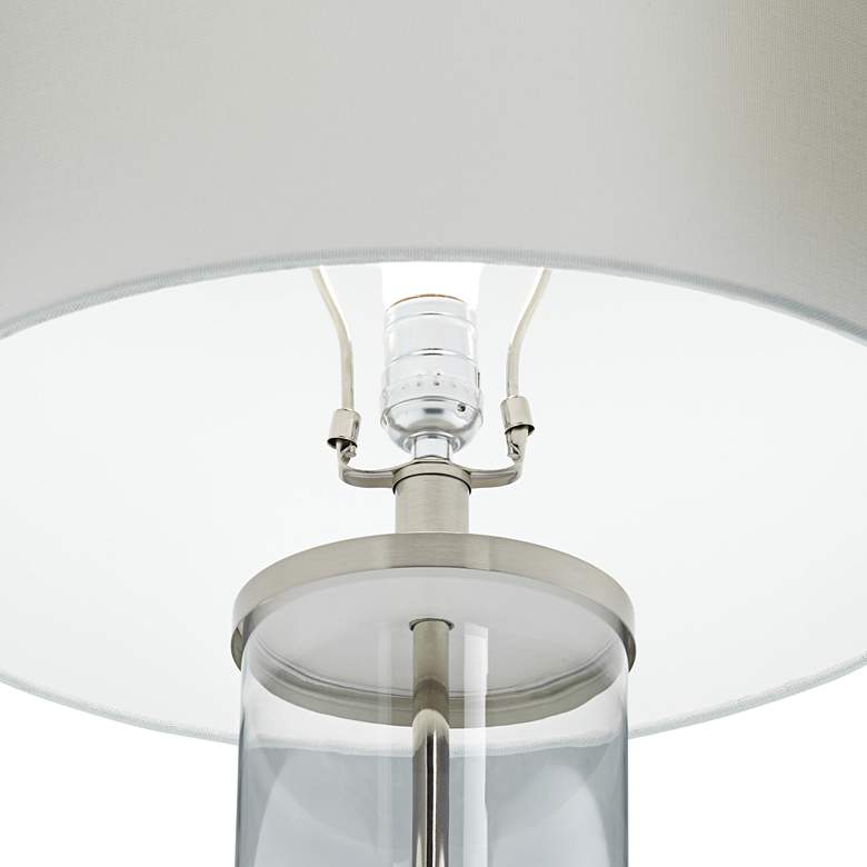 Image 3 Watkin Clear Glass Column USB Table Lamps With 8 inch Square Risers more views