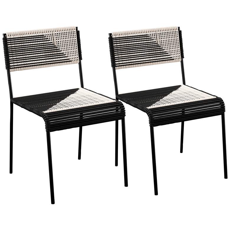 Image 2 Watkindale Black White Rope Outdoor Dining Chairs Set of 2
