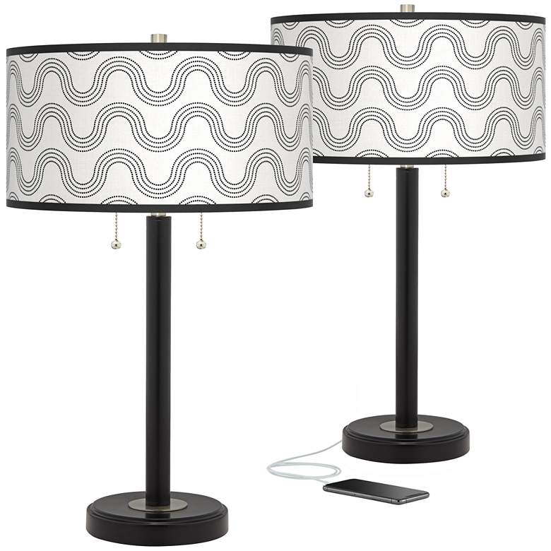 Image 1 Wave Arturo Black Bronze USB Table Lamps Set of 2