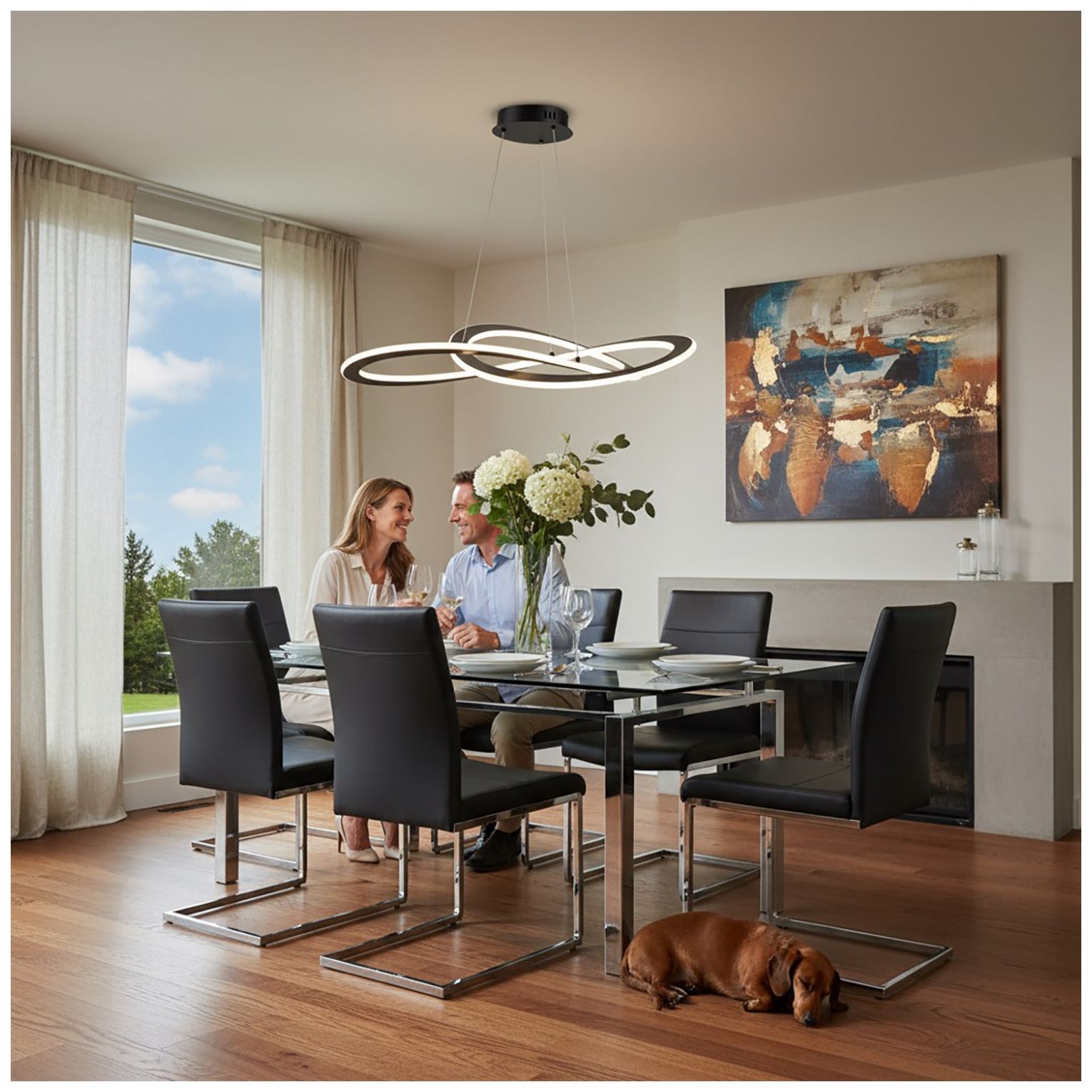 Wave Collection Integrated LED Chandelier, Black