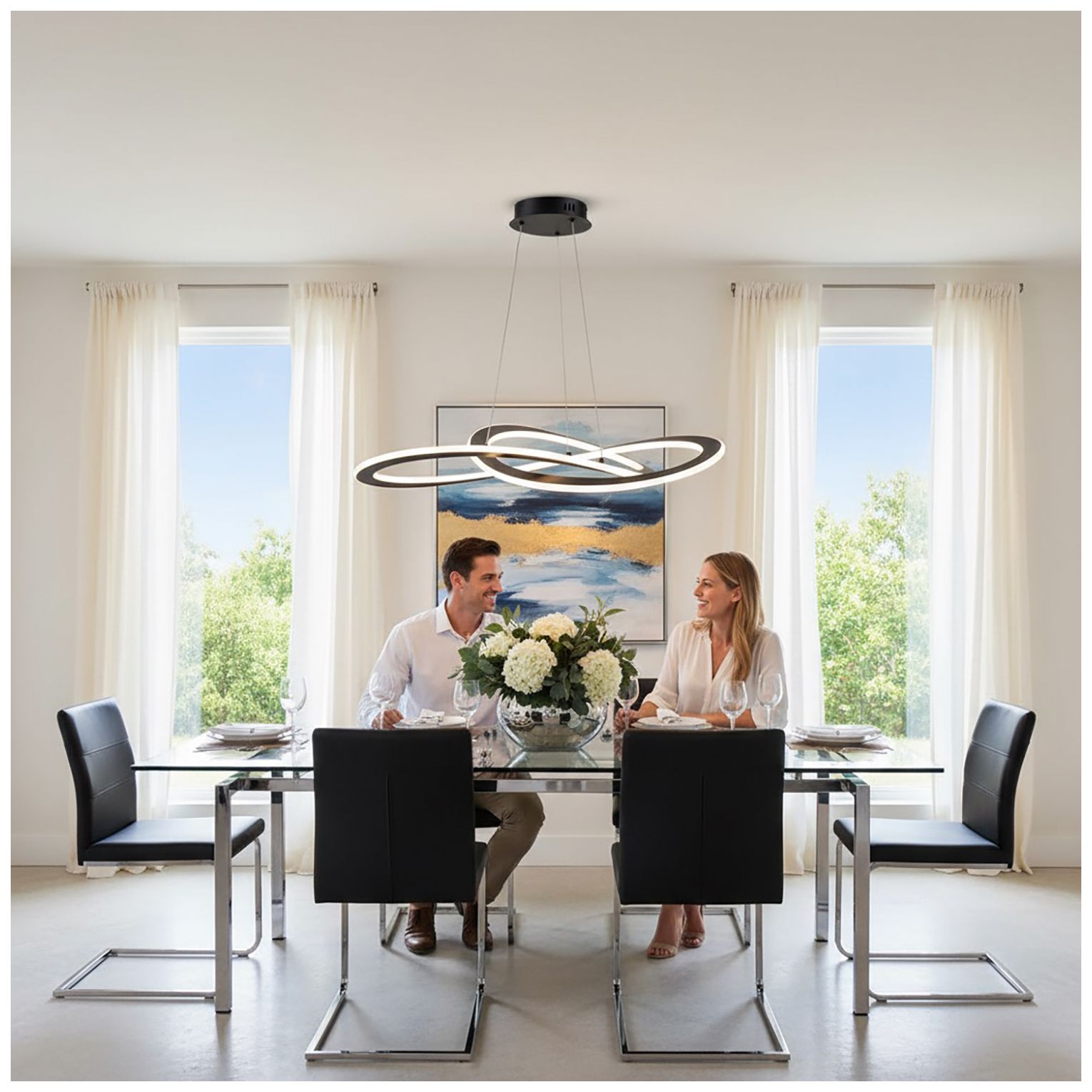 Wave Collection Integrated LED Chandelier, Black