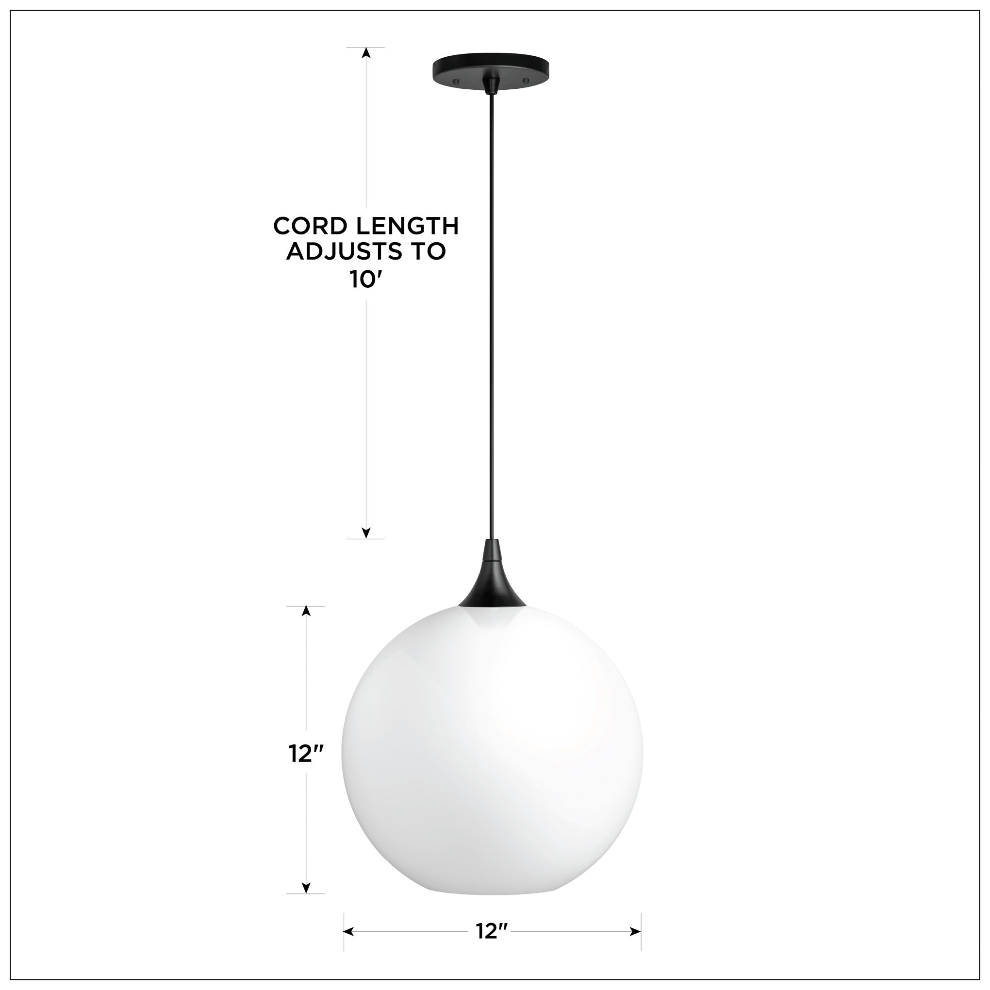 Image 3 Wave Lighting 12" Acrylic White Globe Pendant Light Fixture. Black Finish more views