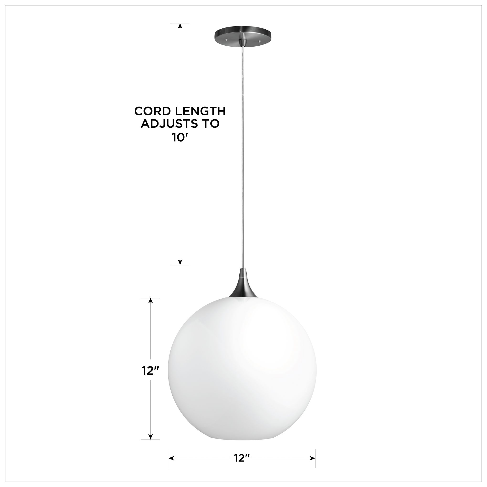 Image 3 Wave Lighting 12" Acrylic White Globe Pendant Light Fixture. Nickel Finish more views