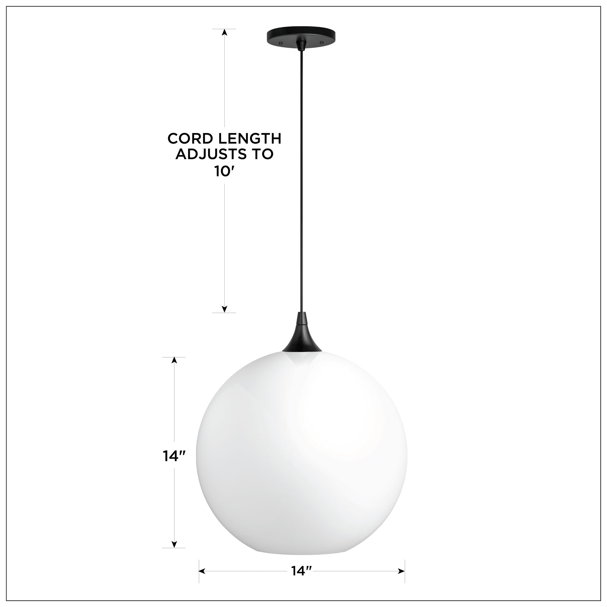 Image 2 Wave Lighting 14" Acrylic White Globe Pendant Light Fixture. Black Finish more views
