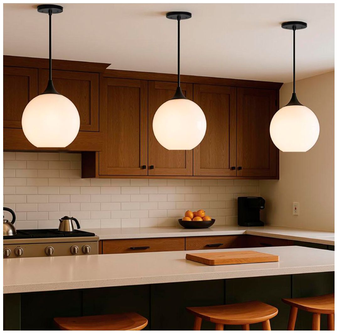 Image 4 Wave Lighting 14" Acrylic White Globe Pendant Light Fixture. Black Finish more views