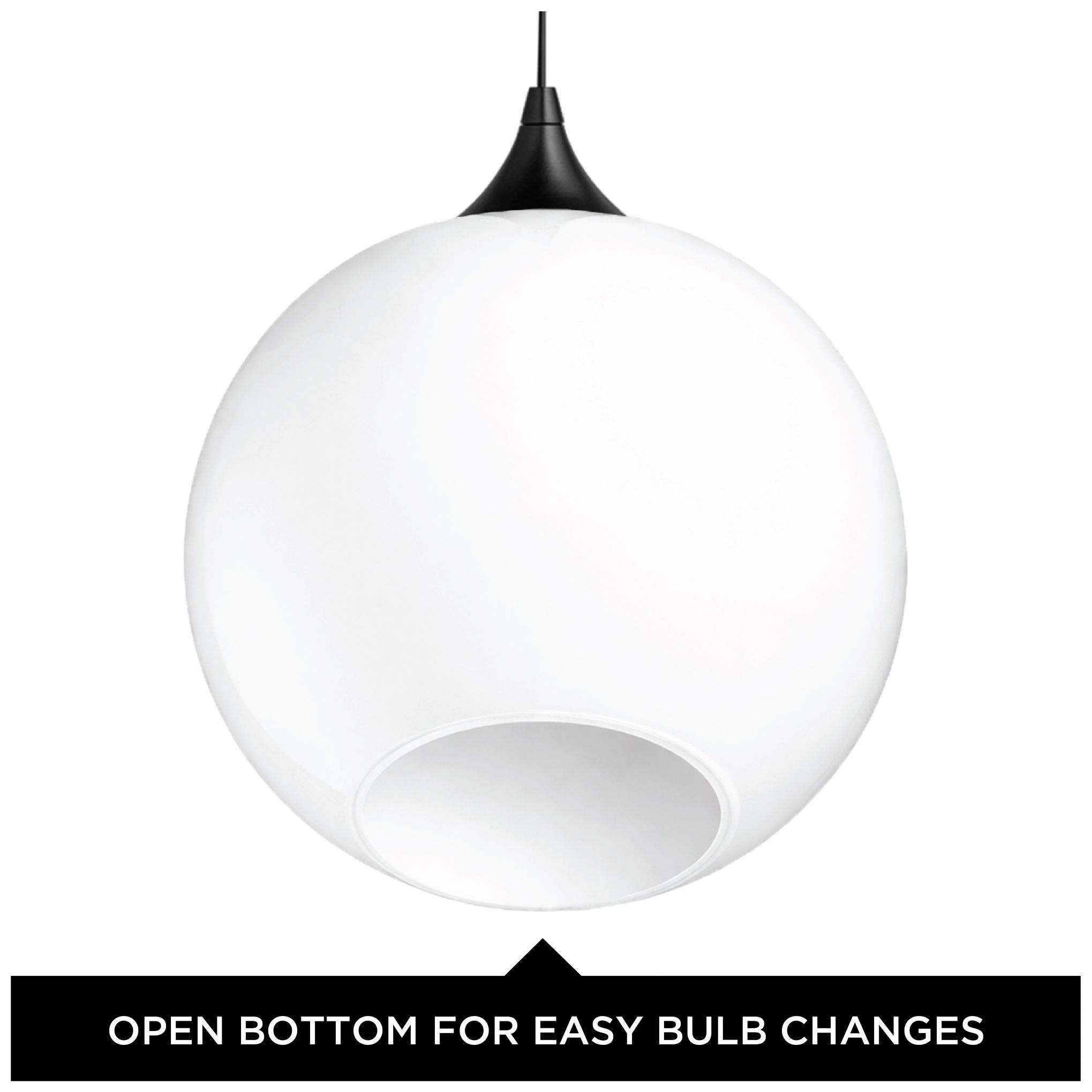 Thumbnail2 of Wave Lighting 16" Acrylic White Globe Pendant Light Fixture. Black Finish more views