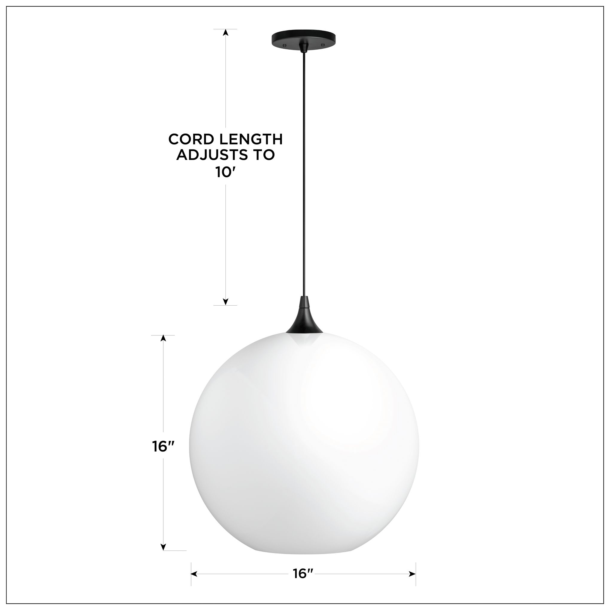 Thumbnail3 of Wave Lighting 16" Acrylic White Globe Pendant Light Fixture. Black Finish more views