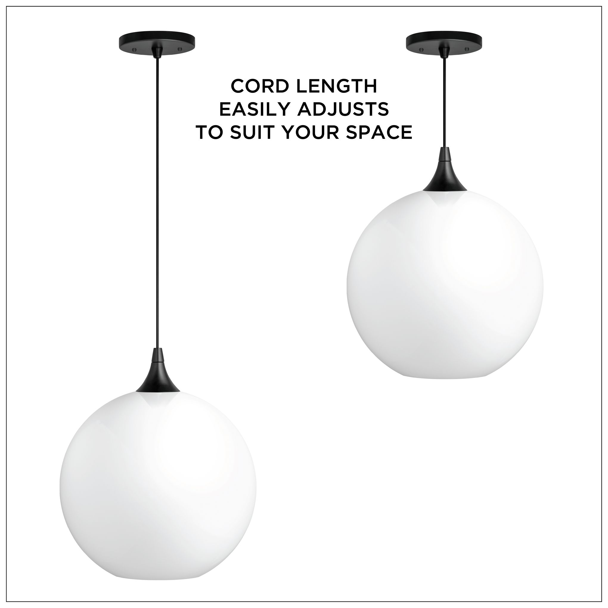Wave Lighting 16" Acrylic White Globe Pendant Light Fixture. Black Finish