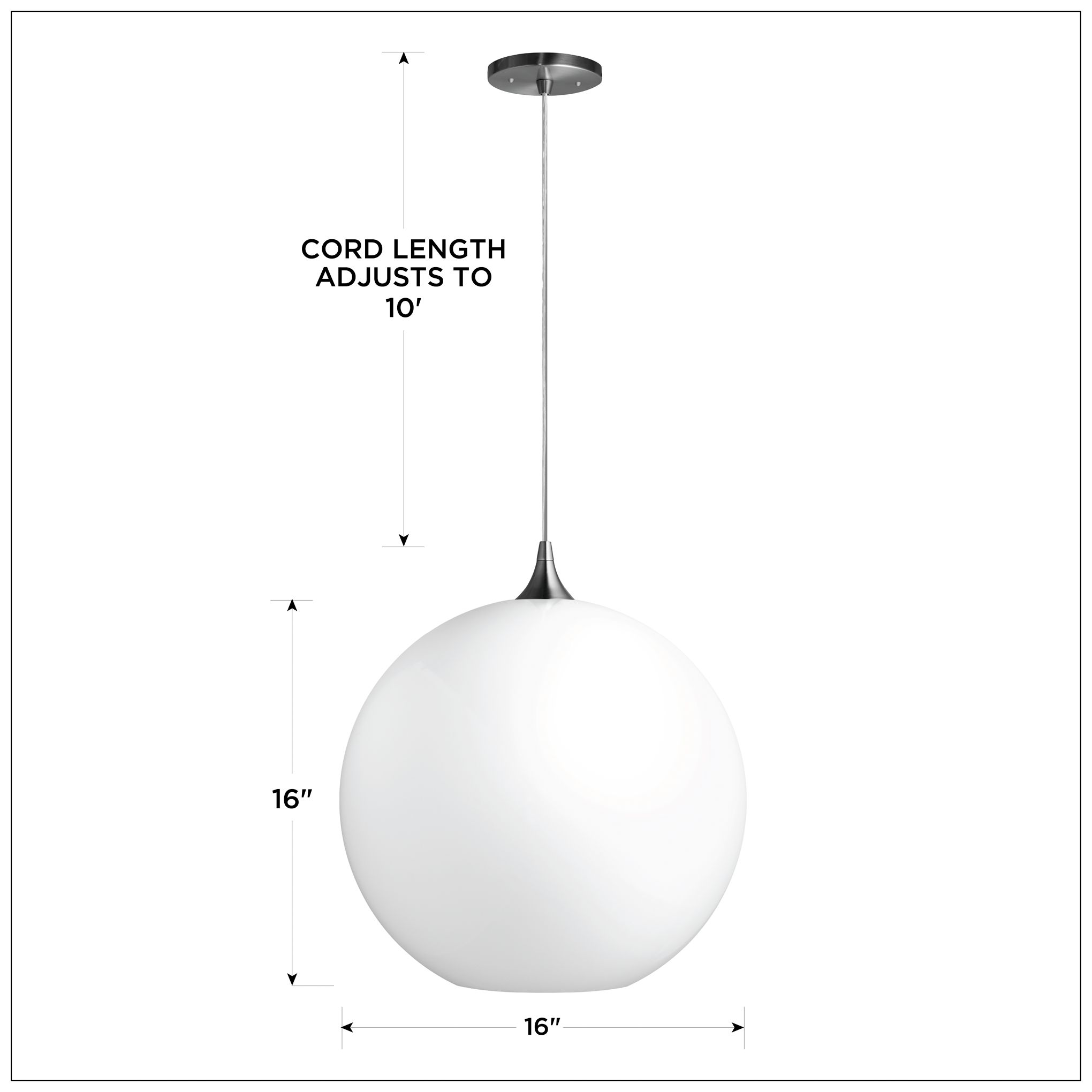 Image 3 Wave Lighting 16" Acrylic White Globe Pendant Light Fixture. Nickel Finish more views