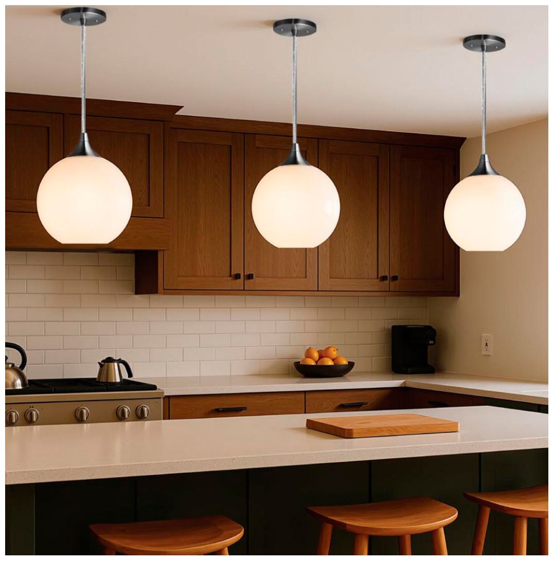 Image 4 Wave Lighting 16" Acrylic White Globe Pendant Light Fixture. Nickel Finish more views