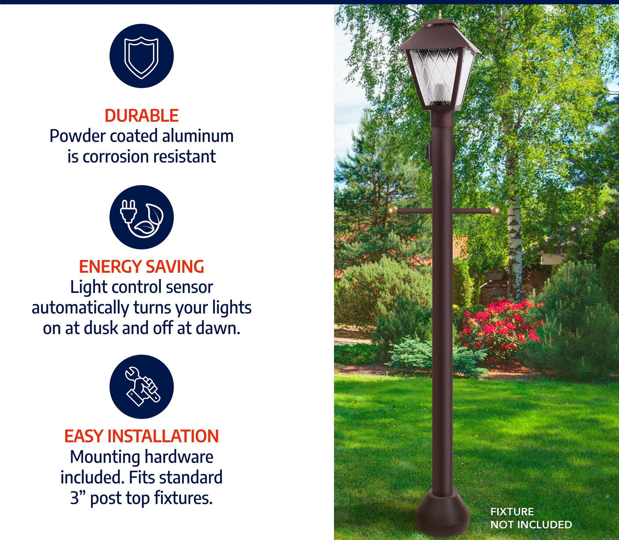 Image 2 Wave Lighting 8' Bronze Surface Mount Post Dusk-to-Dawn, Outlet, Cross  more views
