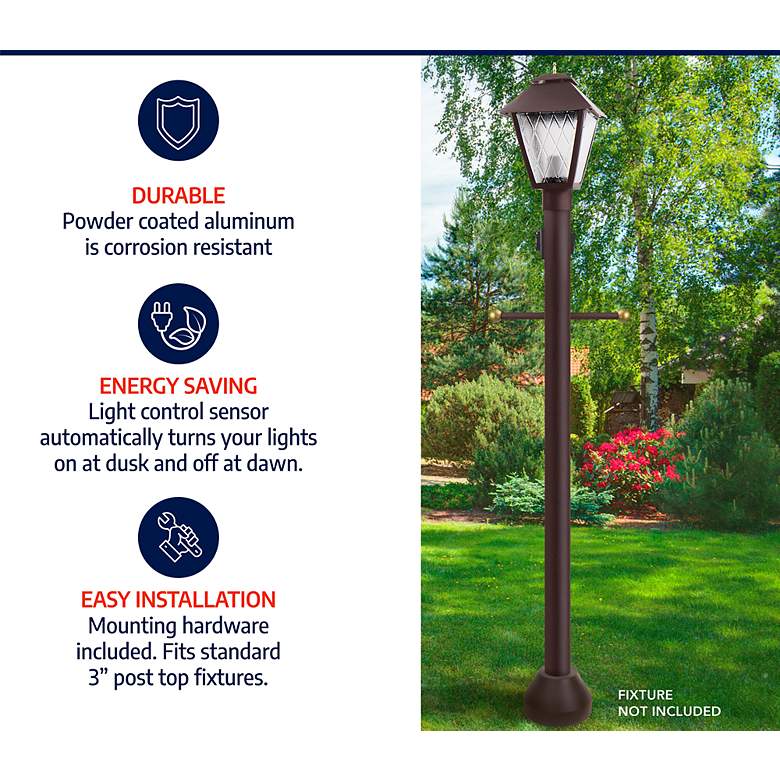 Image 2 Wave Lighting 8' Bronze Surface Mount Post Dusk-to-Dawn, Outlet, Cross more views