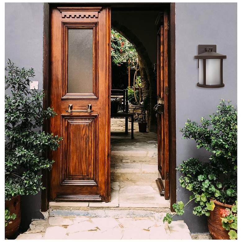 Image 2 Wave Lighting Artisan Round 12" 4K Bronze Outdoor Light with Frosted Lens more views