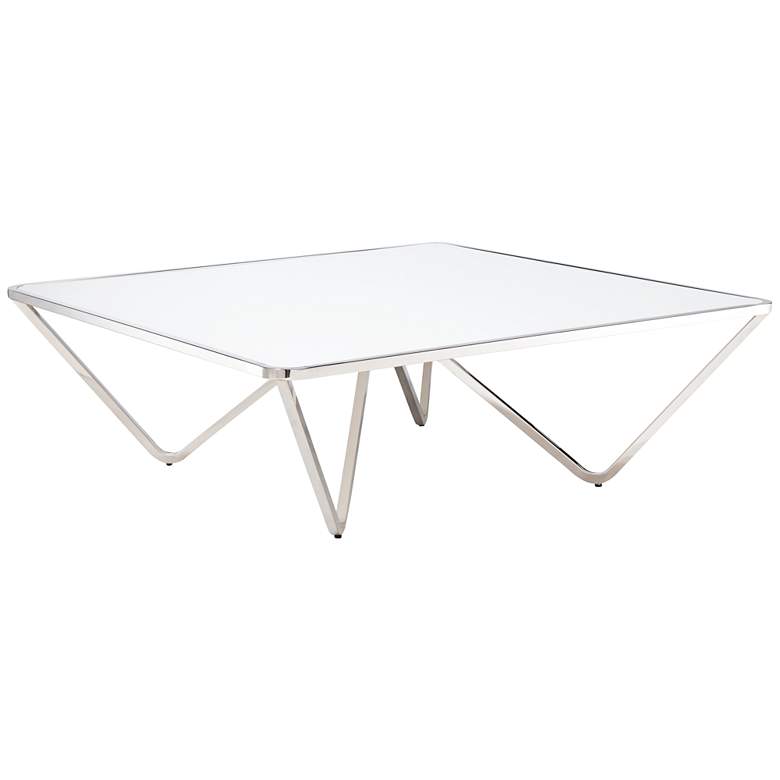 Image 1 Wave Square Silver and White Glass Coffee Table
