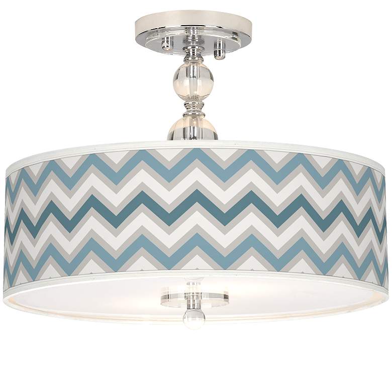 Image 1 Wave Zig Zag Giclee 16" Wide Semi-Flush Ceiling Light