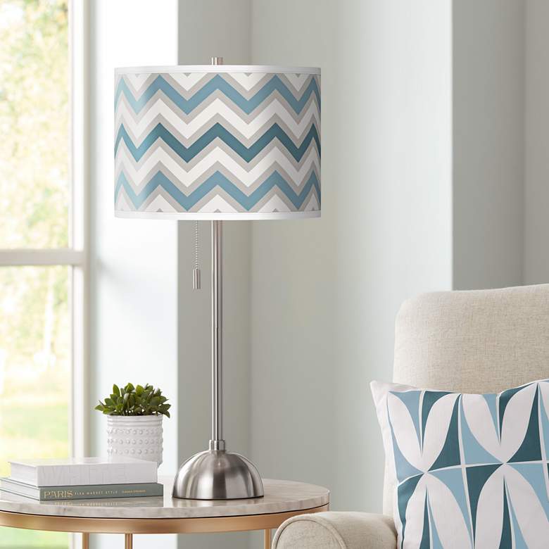 Image 1 Wave Zig Zag Giclee Brushed Nickel Table Lamp