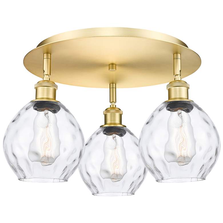 Image 1 Waverly 17.75" Wide 3 Light Satin Gold Flush Mount With Clear Glass Sh
