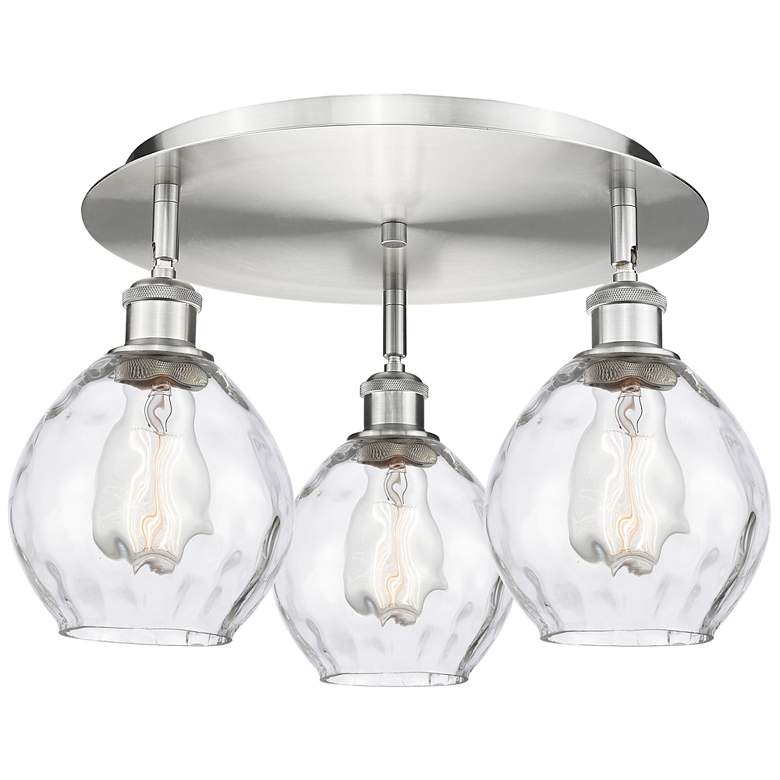 Image 1 Waverly 17.75" Wide 3 Light Satin Nickel Flush Mount With Clear Glass
