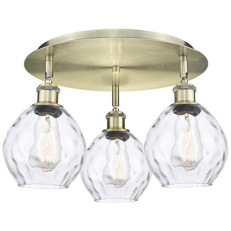 Image 1 Waverly 17.75"W 3 Light Antique Brass Flush Mount With Clear Glass Sha