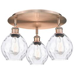 Waverly 17.75"W 3 Light Antique Copper Flush Mount With Clear Glass Sh