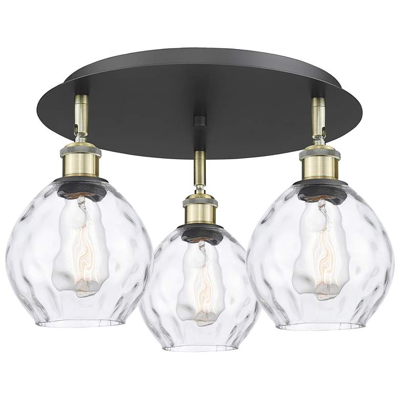 Image 1 Waverly 17.75"W 3 Light Black Antique Brass Flush Mount w/ Clear Shade