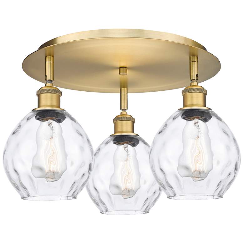 Image 1 Waverly 17.75"W 3 Light Brushed Brass Flush Mount With Clear Glass Sha