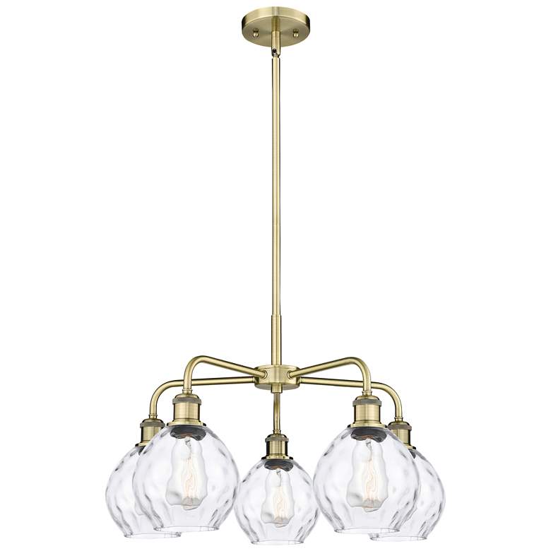 Image 1 Waverly 24"W 5 Light Antique Brass Stem Hung Chandelier With Clear Sha
