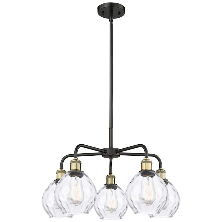 Image 1 Waverly 24"W 5 Light Black Brass Stem Hung Chandelier With Clear Shade